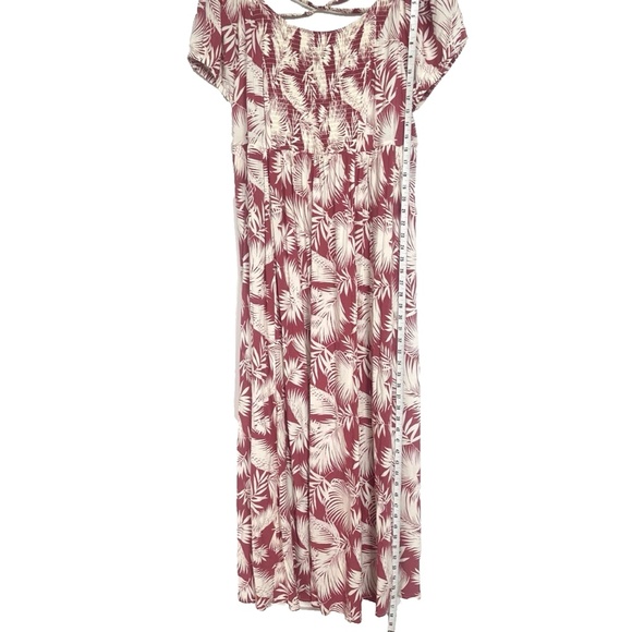 Torrid Pink Cream Leaf Print Maxi Dress ~Sz 2 = 2X ~ Smocked Bodice Off Shoulder - Picture 10 of 13
